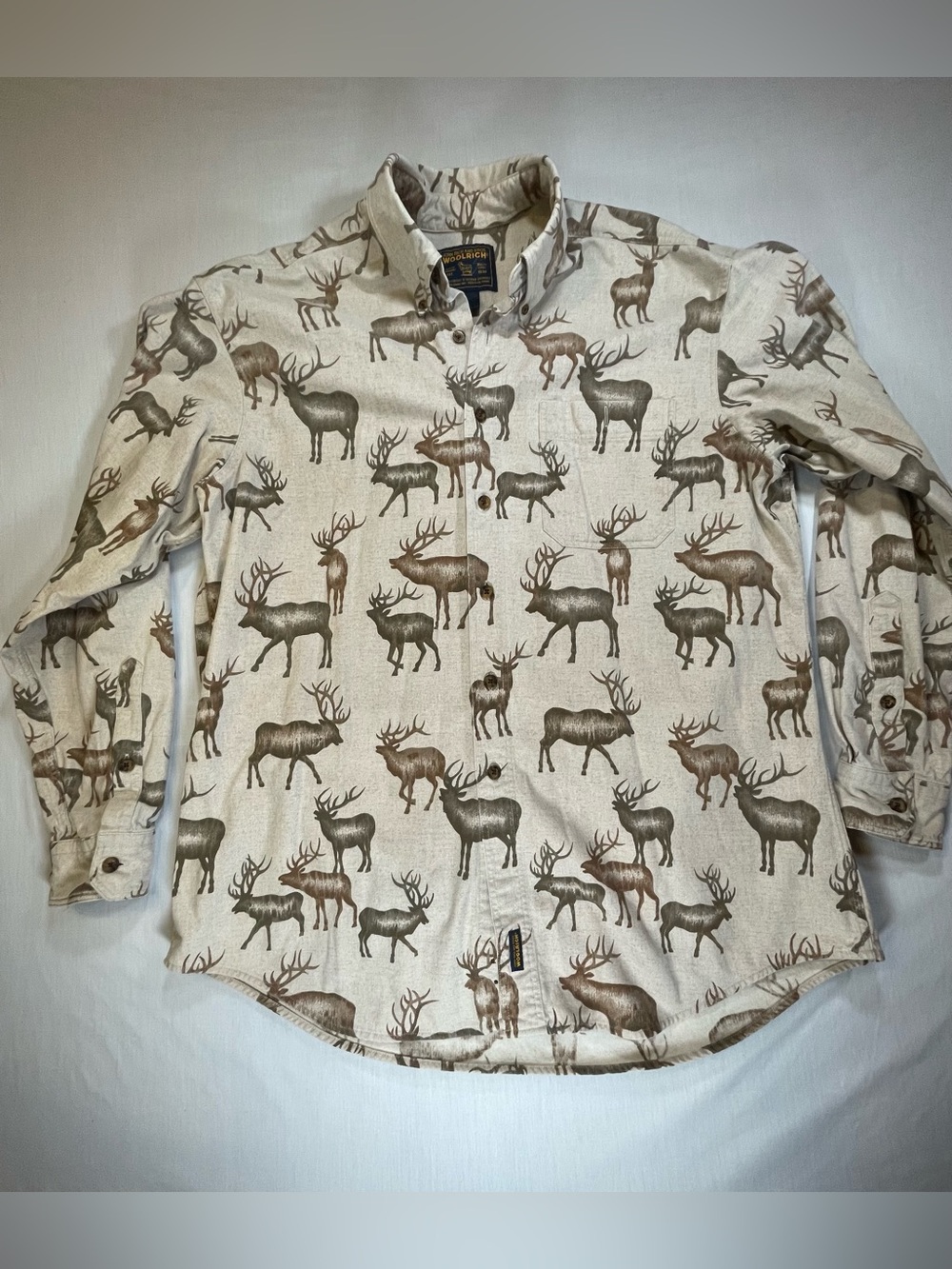 VTG Woolrich Outdoor Collection Wildlife Elk Flannel Button Up Shirt Men's XL